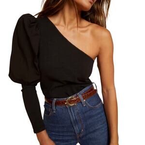 ANTHROPOLOGIE NATION LTD Zahira Black One Shoulder Puff Sleeve Top